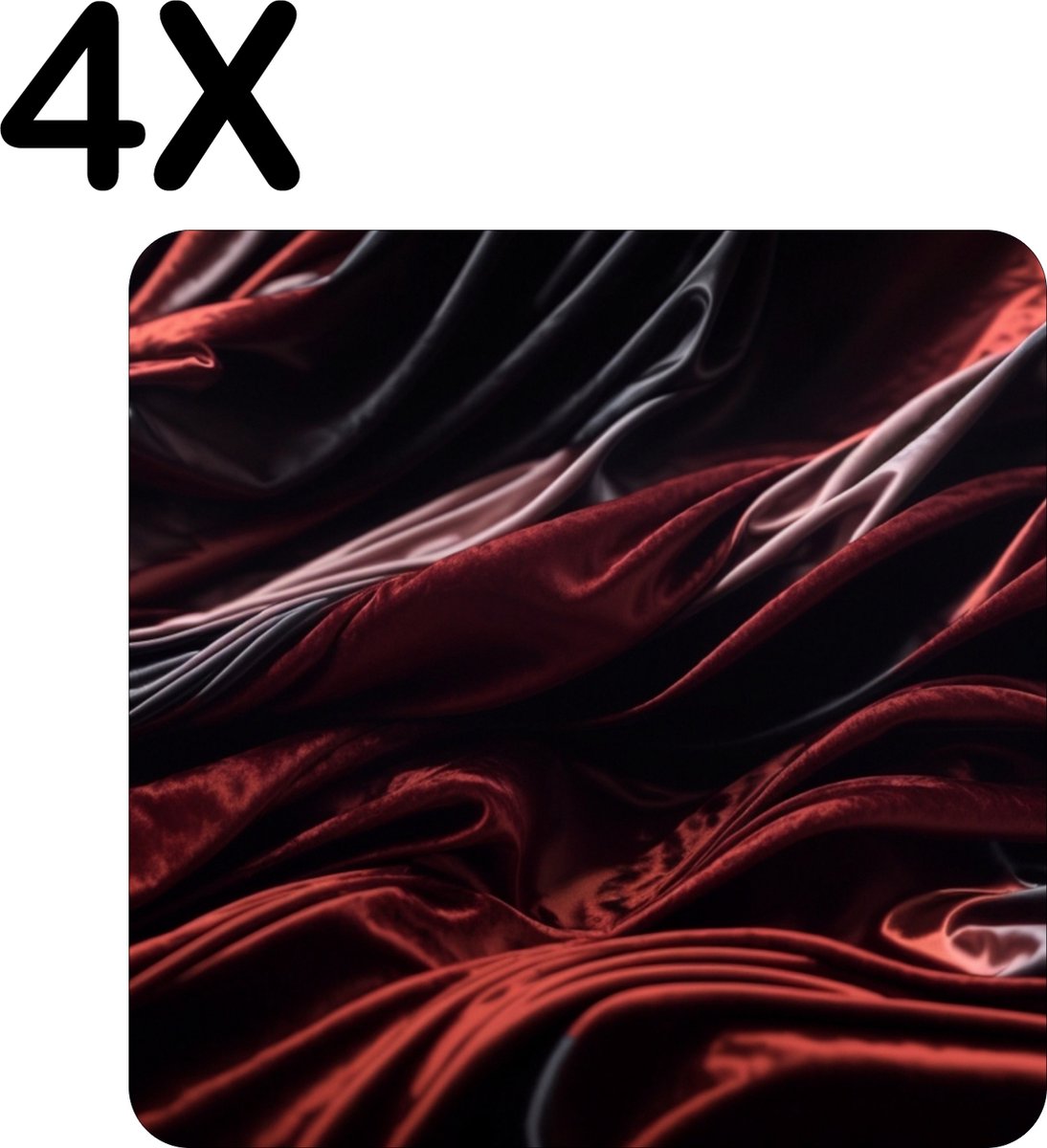 BWK Stevige Placemat - Abstract - Golvend - Zijde - Zwart - Rood - Set van 4 Placemats - 40x40 cm - 1 mm dik Polystyreen - Afneembaar