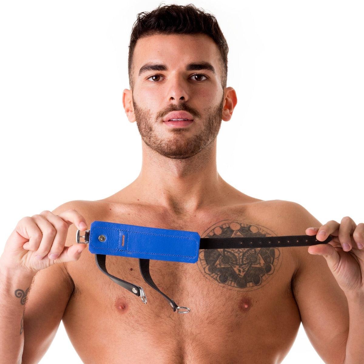 Goedkoopste 665 Leather - Leren Ballstretcher met Twee Riempjes - Zwart Blauw - Single Buck Double Pull Ballstretcher Black Blue