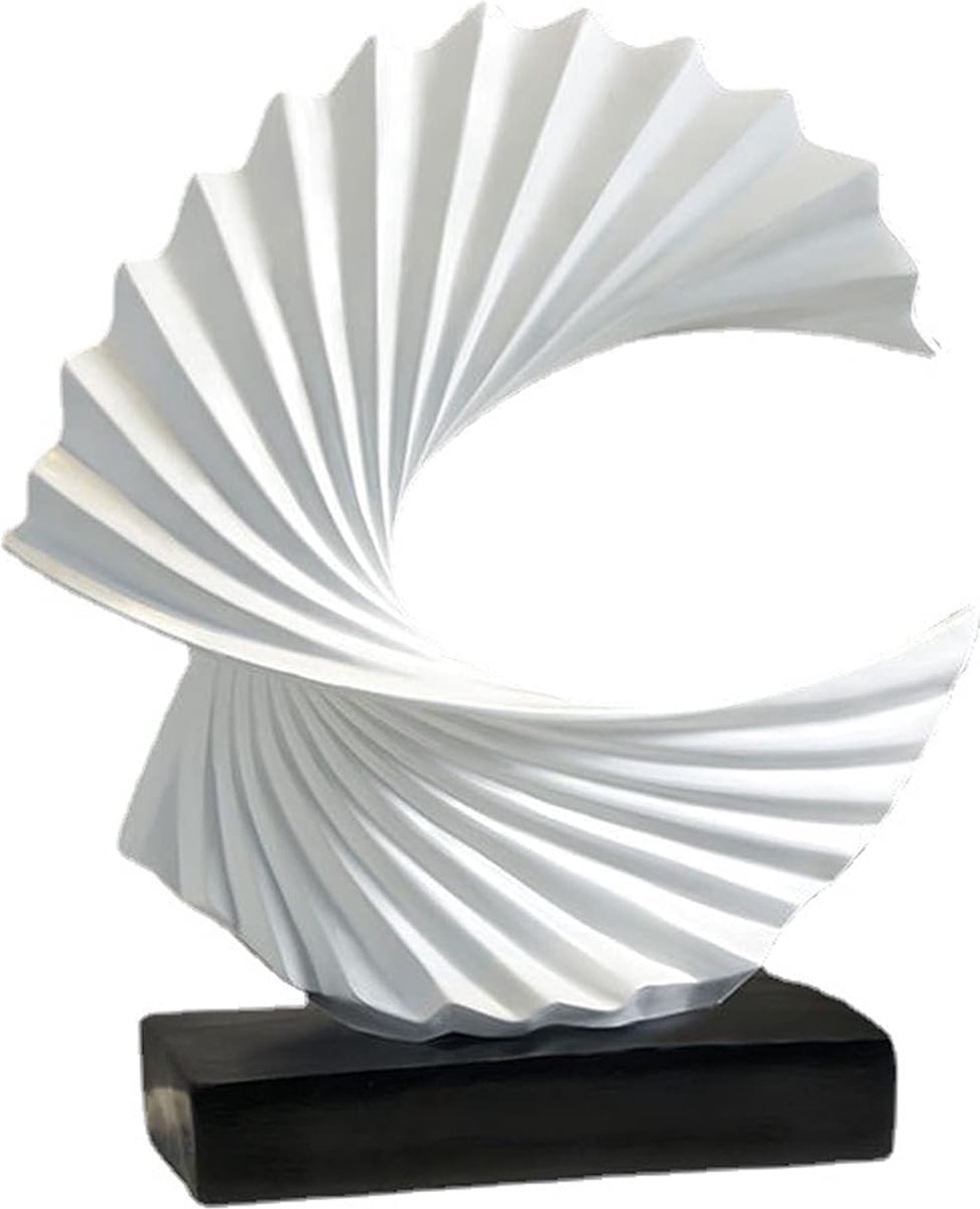 Decoratiebeeld - Abstracte Kunstvorm van Hars - Voor Woonkamer, Slaapkamer, Kantoor en Boekenplank - Wit, H 28 cm