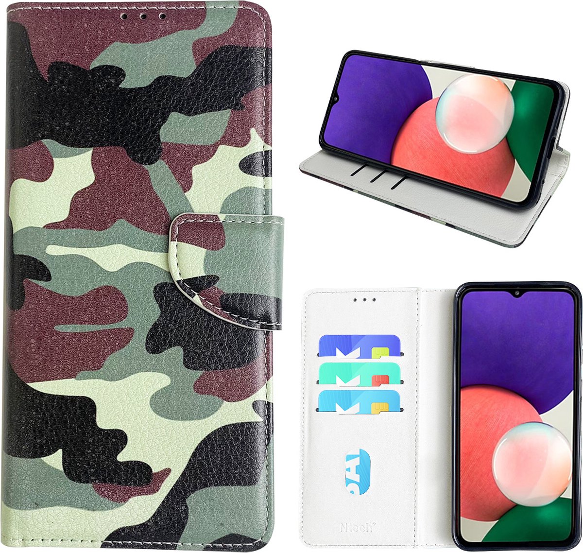 Hoesje geschikt voor Samsung Galaxy A22 Bookcase met camouflage print