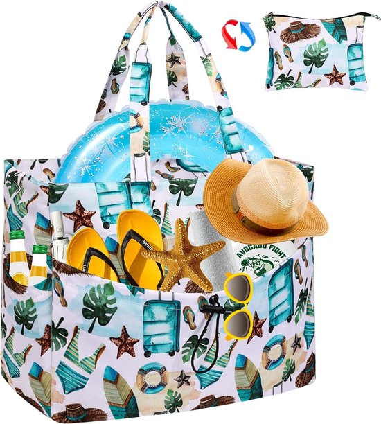 Sac De Plage Femmes XXL Extra Large - Grand Fourre-Tout Toile Famille Voyage Piscine Shopping