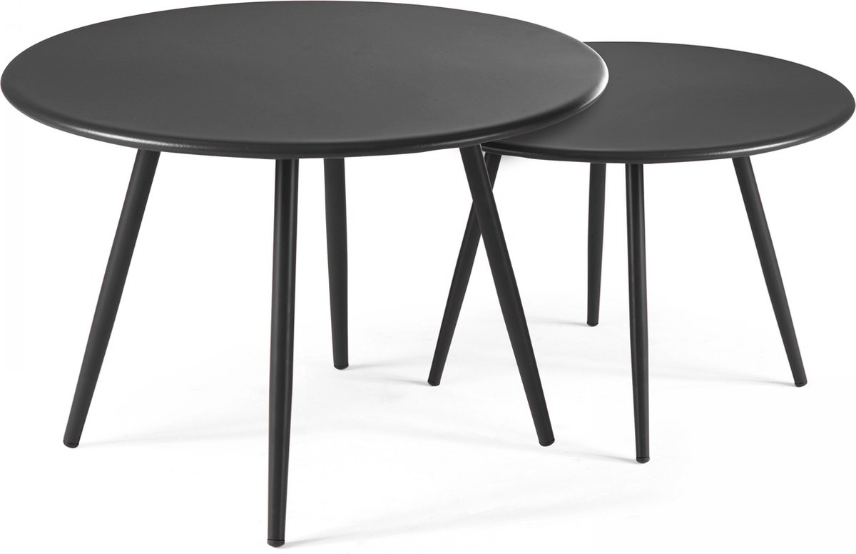 Oviala - Set van 2 ronde salontafels van antracietkleurig staal - Palavas