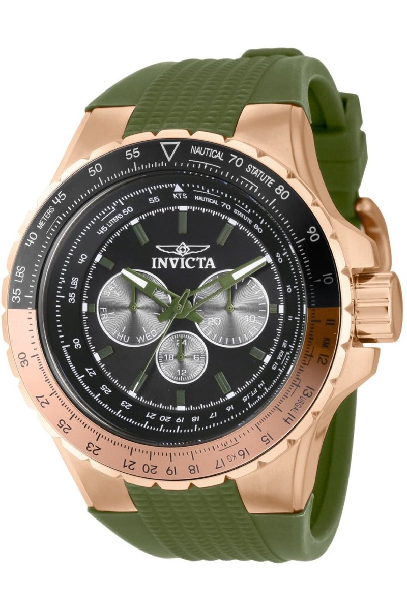 Invicta Aviator 39311 Heren Horloge - Waterdicht - Analoog - Quartz Uurwerk - Roestvrij Staal met zwarte Wijzerplaat - 50mm