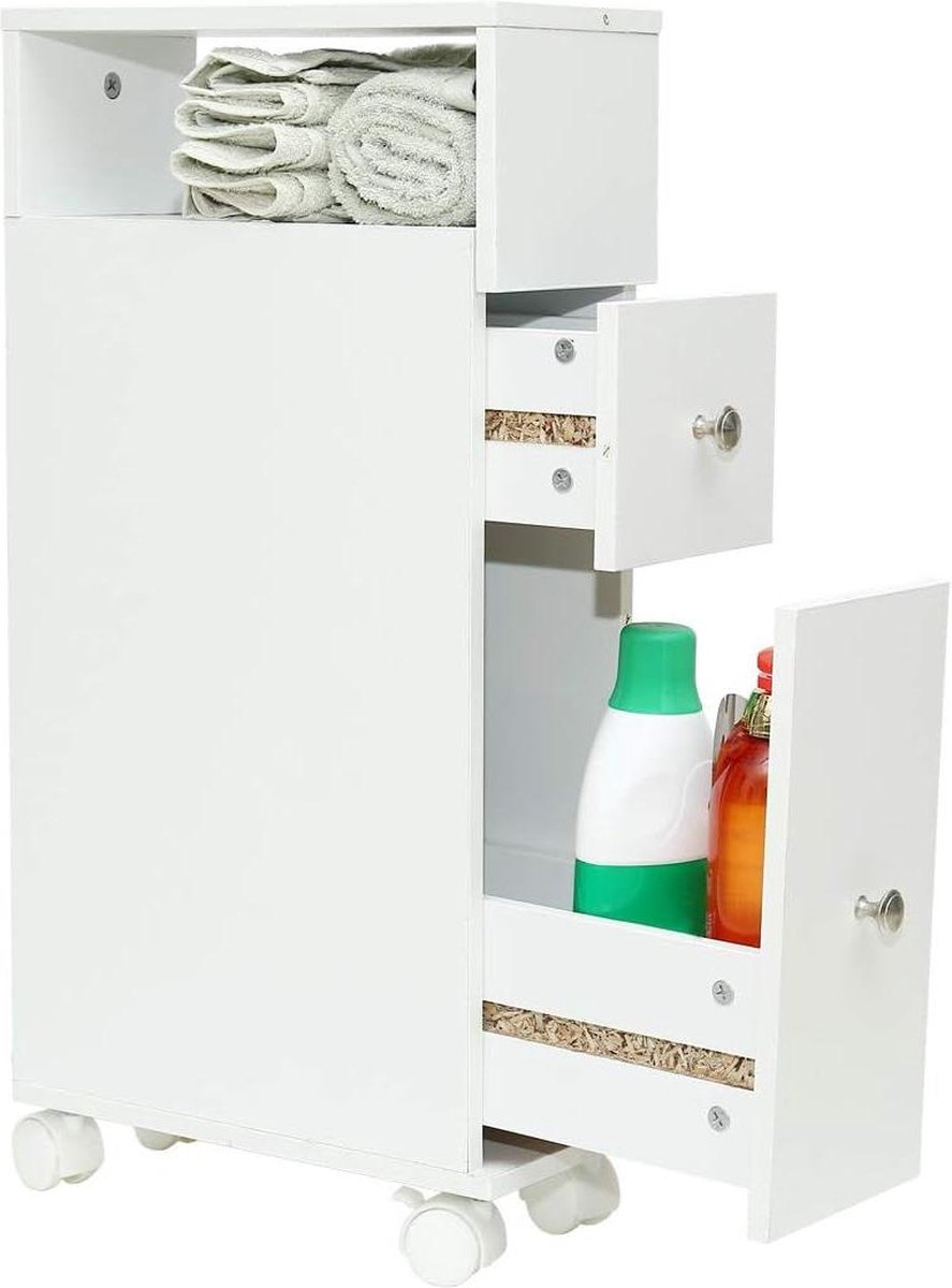 Badkamerkast met lade - op wielen - 2 laden - keukenkast - Wonderhome