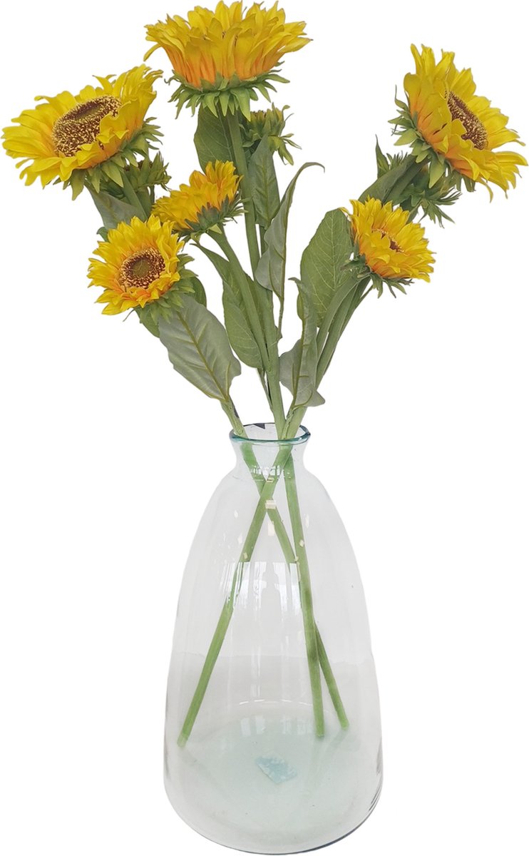Bellatio Design Kunstbloem Zonnebloem Helianthus XL - 3x - 85 cm - losse steel - kunst zijdebloem - 3 bloemen Geel