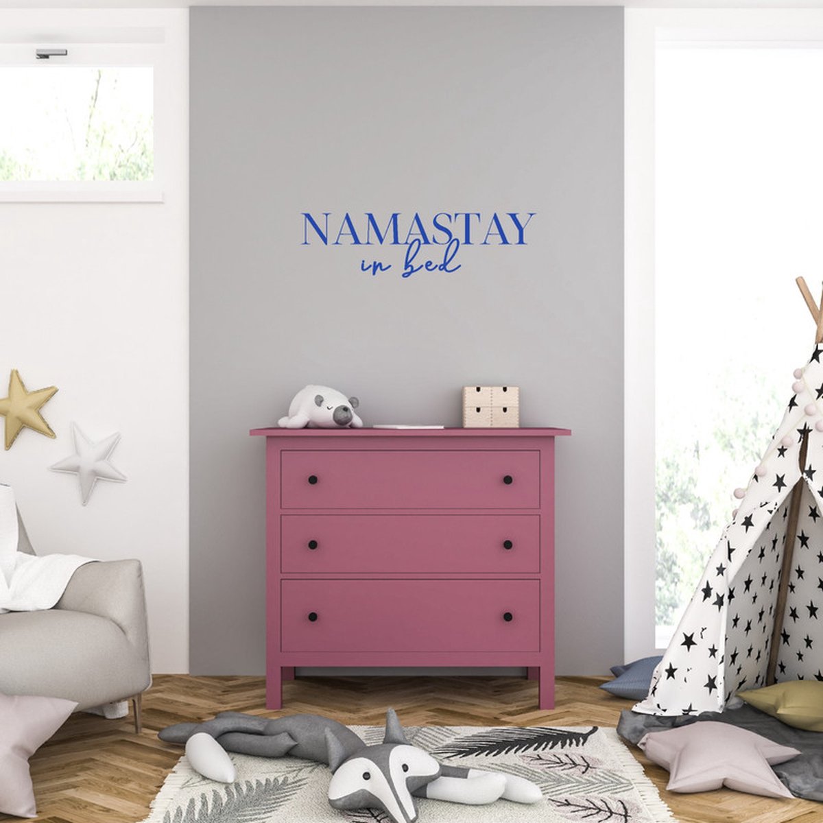 Muursticker - Namastay In Bed - 46,4 x 168,8 - Blauw