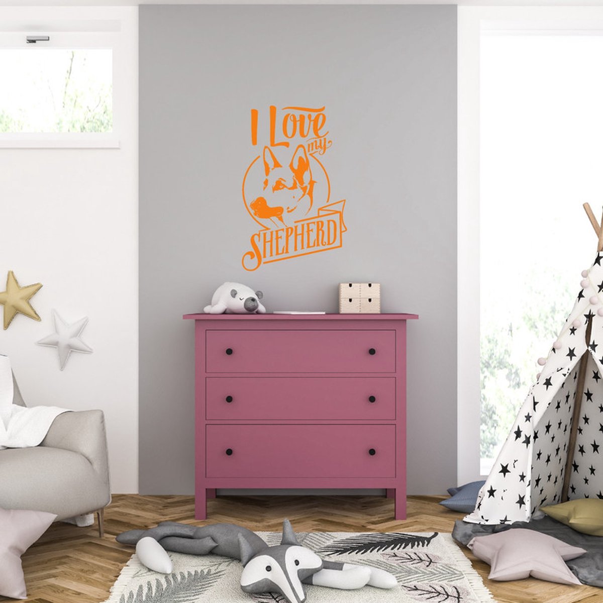 MC Living Muursticker - I Love My Shepard - 46,4 x 72,8 - Oranje
