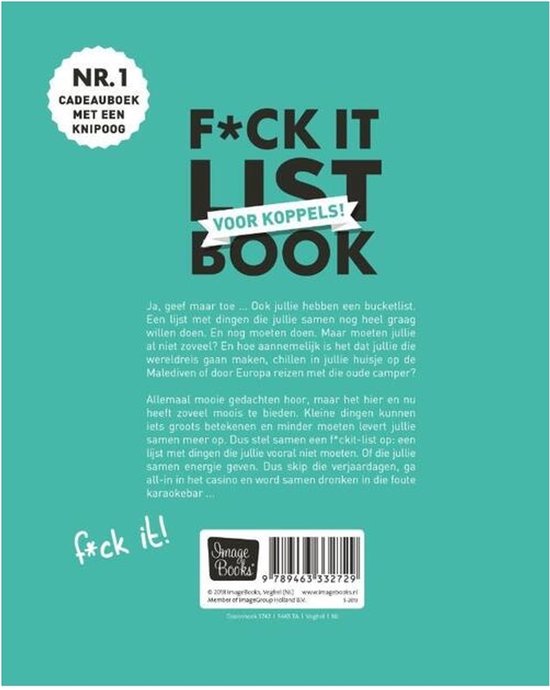 Achterkant F*CK IT LIST BOOK VOOR KOPPELS! met tekst en ISBN