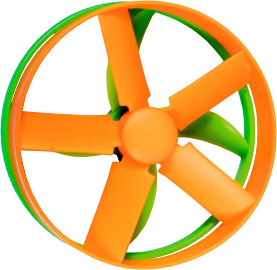 Oranje en groene propeller met vijf bladen.