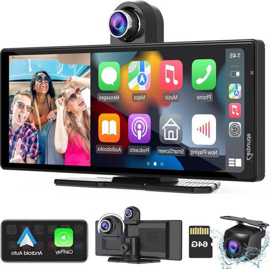 Foto: Draagbare draadloze carplay android auto met dashcam 93 hd ips scherm voor achteruitrijcamera lusopname bluetooth spiegellink gps siri dashboardmontage carplay scherm