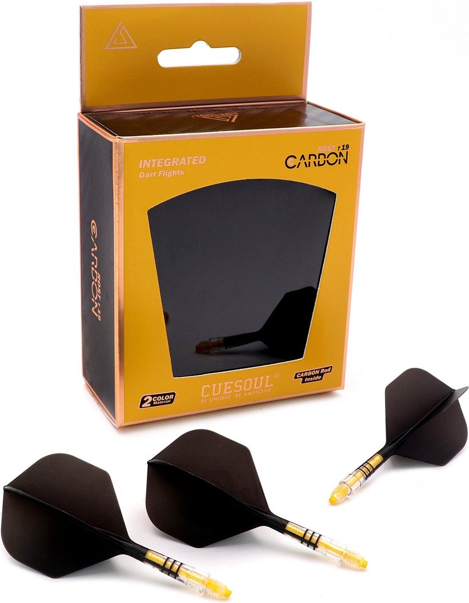 Cuesoul ROST T19 Integrated Dart Flights Small Standard Wing Carbon Black Yellow - Dart Flights Maat 2