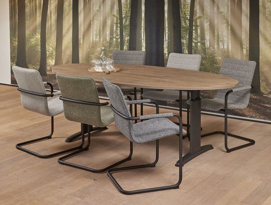 Table de conférence Work ellipse 220x110cm structure Wit (RAL9010) plateau chêne anthracite