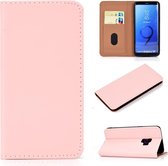 Voor Galaxy S9 effen kleur mat magnetische horizontale flip lederen tas met kaartsleuven en houder (roze)