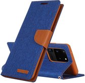 GOOSPERY CANVAS DAGBOEK Voor Galaxy S20 Ultra Canvas Textuur Horizontaal Flip PU lederen tas, met houder & kaartsleuven & portemonnee (blauw)