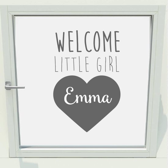 Geboorte Sticker Welcome Little Girl Met Naam - Donkergrijs - 60 x 91 cm - raam en deur stickers - geboorte stickers