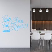 Muursticker Bon Appetit Met Kok -  Lichtblauw -  140 x 92 cm  -  keuken  alle - Muursticker4Sale