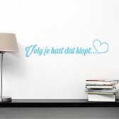 Muursticker Volg Je Hart Dat Klopt -  Lichtblauw -  160 x 34 cm  -  woonkamer  slaapkamer  nederlandse teksten  alle - Muursticker4Sale