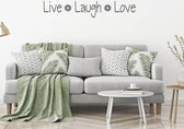 Muursticker Live Laugh Love Met Bloem - Donkergrijs - 80 x 15 cm - woonkamer slaapkamer engelse teksten