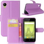 Litchi Texture horizontale flip lederen tas voor Wiko SUNNY2, met houder en kaartsleuven en portemonnee (paars)