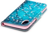 Let op type!! Gekleurde tekening patroon horizontale Flip lederen case voor Samsung Galaxy A20e met houder & kaartsleuven & portemonnee (Plum Blossom)