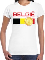 Belgie landen t-shirt met medaille en Belgische vlag - wit - dames -  Belgie landen shirt / kleding - EK / WK / Olympische spelen outfit M
