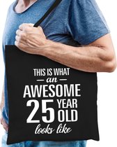 Awesome 25 year / geweldig 25 jaar cadeau tas zwart voor heren - kado tas / verjaardag tasje / shopper