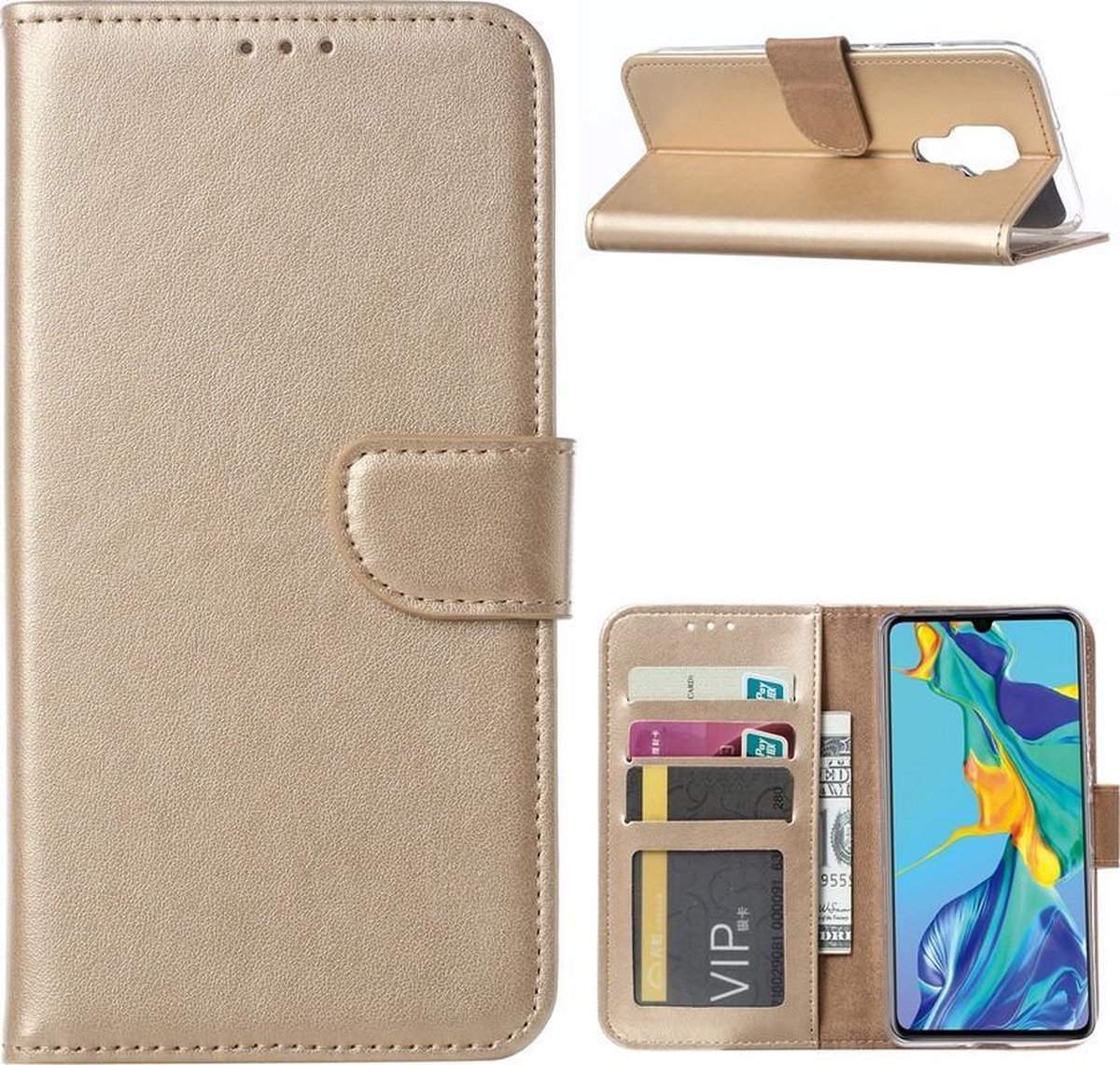 Bookcase Geschikt voor: Huawei Mate 30 Lite - Goud - portemonnee hoesje