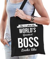 Worlds greatest BOSS cadeau tasje zwart voor dames - verjaardag / kado tas / katoenen shopper voor een baas / boss / bazin