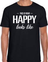 This is what  Happy looks like fun tekst t-shirt zwart heren L
