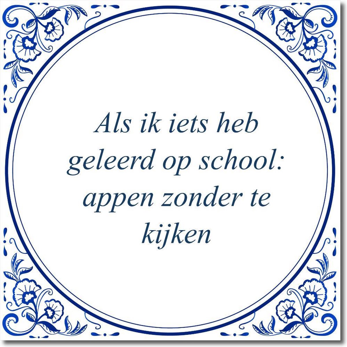 Tegeltje met hangertje - Als ik iets heb geleerd op school: appen zonder te kijken