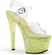 Pleaser Sandaal met enkelband, Paaldans schoenen -38 Shoes- CRYSTALIZE-308TL Paaldans schoenen Transparant/Groen