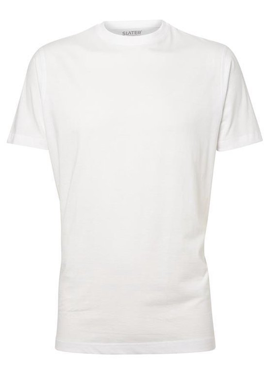 Wit Slater basic T-shirt met korte mouwen en ronde hals, van voren gezien.