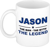 Naam cadeau Jason - The man, The myth the legend koffie mok / beker 300 ml - naam/namen mokken - Cadeau voor o.a verjaardag/ vaderdag/ pensioen/ geslaagd/ bedankt