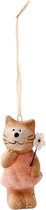 Decoratie hanger kat | 4*3*7 cm | Roze | Terracotta | kat | Clayre & Eef | 6TE0104