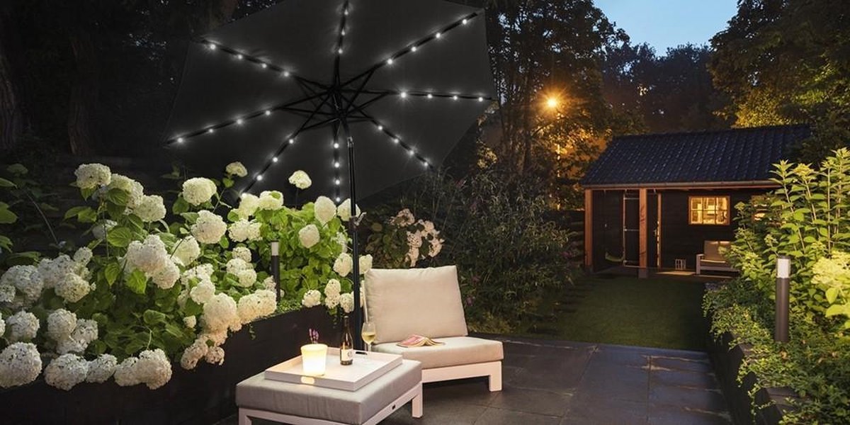 Tuin Parasol met LED Verlichting | Solar Parasol | Zwart | Kantelbaar| 230  x 270 cm | bol.com
