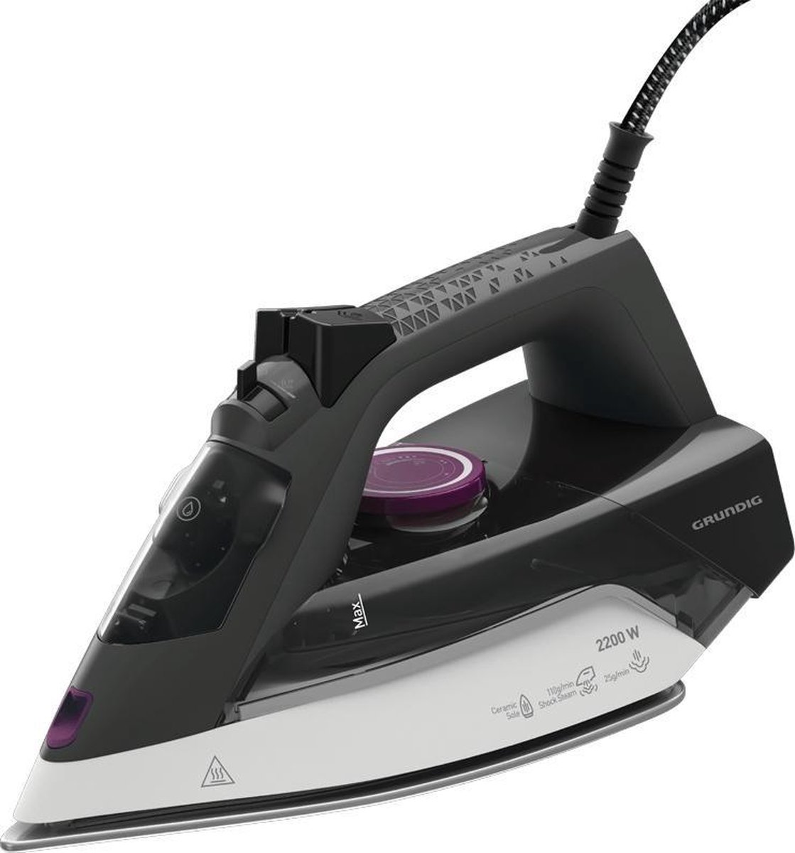 Bol.com Grundig SI 4850 Stoomstrijkijzer Keramische zoolplaat 2200 W Grijs. Violet. Wit aanbieding