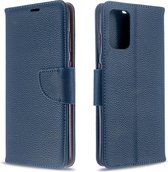 Voor Galaxy S20 Ultra Litchi Texture Pure Color Horizontaal Flip PU lederen hoesje met houder & kaartsleuven & portemonnee & Lanyard (donkerblauw)