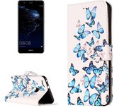 Voor Huawei P10 Lite Little Blue Butterfly Pattern horizontale flip lederen beschermhoes met houder & kaartsleuven & portemonnee