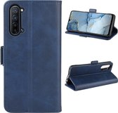 Voor OPPO Reno3 Dual-side magnetische gesp horizontale flip lederen tas met houder & kaartsleuven & portemonnee & fotolijst (blauw)