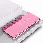 Voor Galaxy A11 vergulde spiegel horizontale flip lederen tas met houder (rose goud)