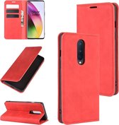 Voor OnePlus 8 Retro-skin Business Magnetische Suction Leather Case met houder & kaartsleuven & portemonnee (rood)