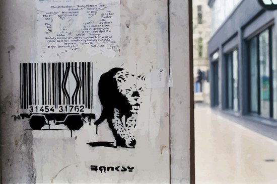 BANKSY Barcode Leopard sur le mur Impression sur toile