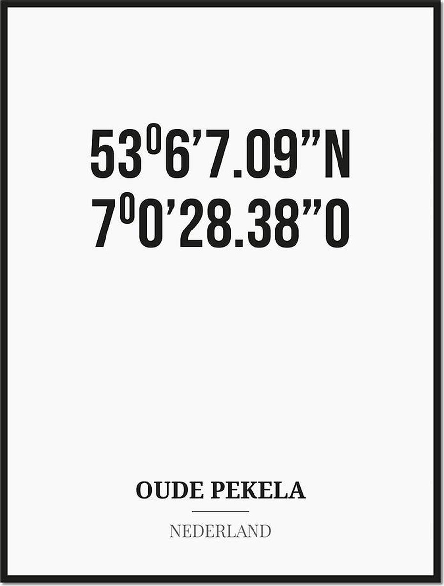 Studio216 Poster/kaart OUDE PEKELA met coördinaten zwart, wit