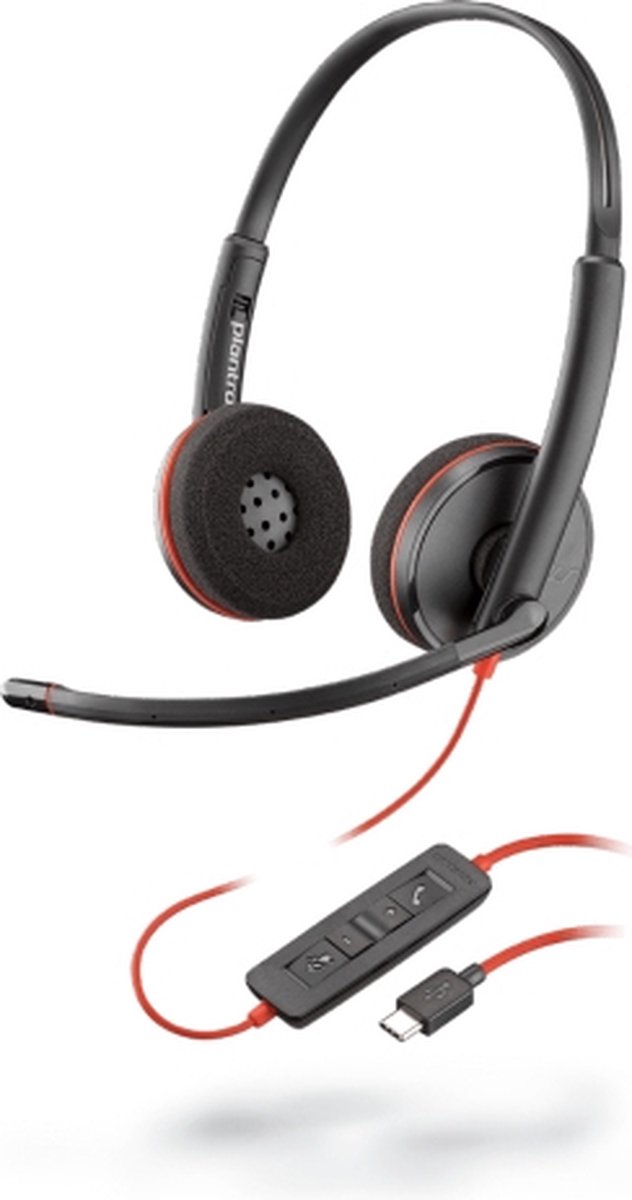 POLY Blackwire 3225 Headset Bedraad Hoofdband Kantoor/callcenter USB Type-A Zwart, Rood