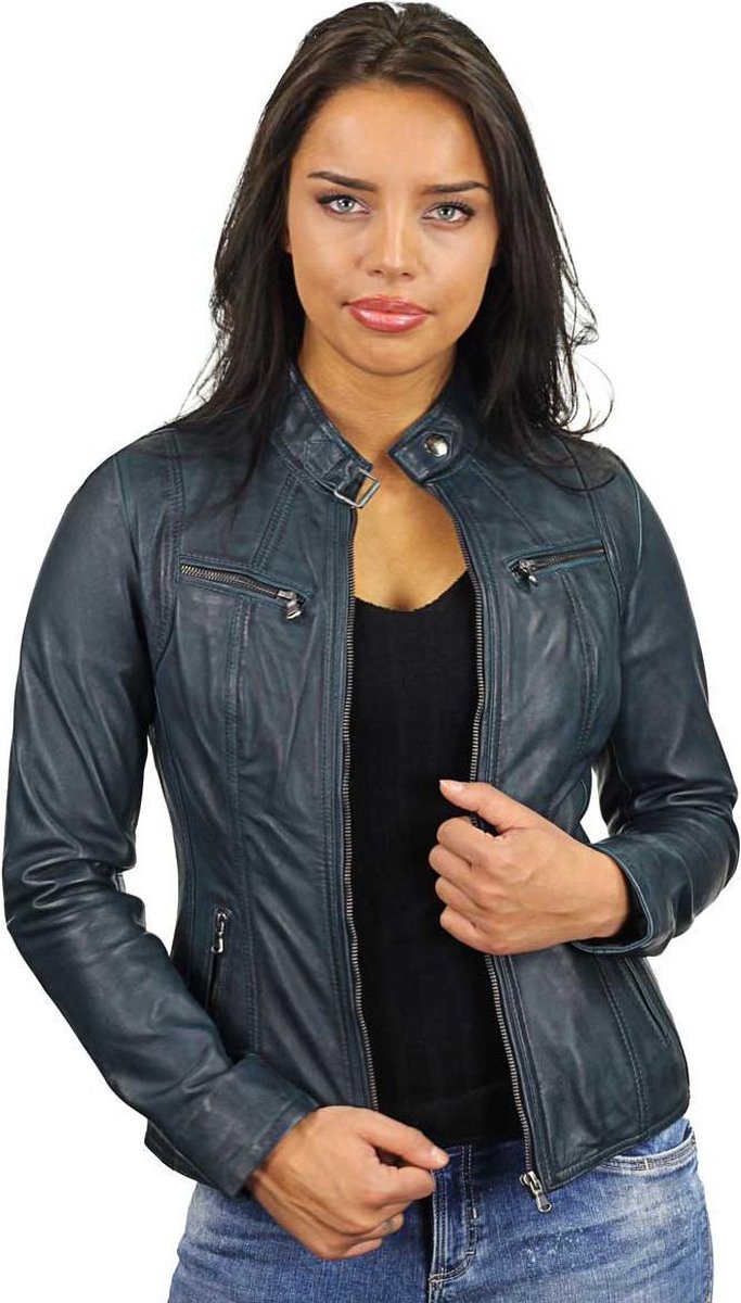 Versano Tulsa Leren Dames Bikerjack Dames Jas XS - Blauw