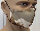 Mondmasker glad | mondkapje 50x wasbaar | camouflage  bruin/beige