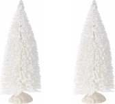 2x stuks kerstdorp onderdelen miniatuur kerstboompjes wit 19 cm - Kerstdorpje maken kleine boompjes