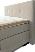 Boxspring Brava compleet, merk Olympic Life, 140 x 210 cm, beige, 14-delig, breed hoofdbord met 3 gecapitonneerde knopen motief