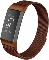 Milanees Smartwatch bandje - Geschikt voor  Fitbit Charge 3 Milanese band - bruin - Maat: S - Horlogeband / Polsband / Armband