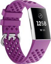 Siliconen Smartwatch bandje - Geschikt voor  Fitbit Charge 3 siliconen bandje met gaatjes - donkerpaars - Maat: S - Horlogeband / Polsband / Armband